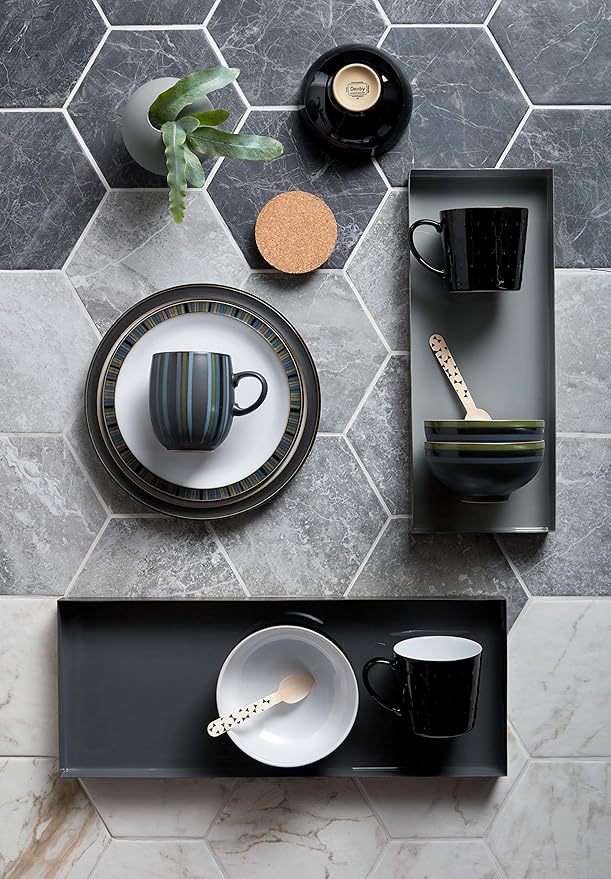 Denby 12048750 16-Piece Stoneware Jet Stripes Starter Set Black