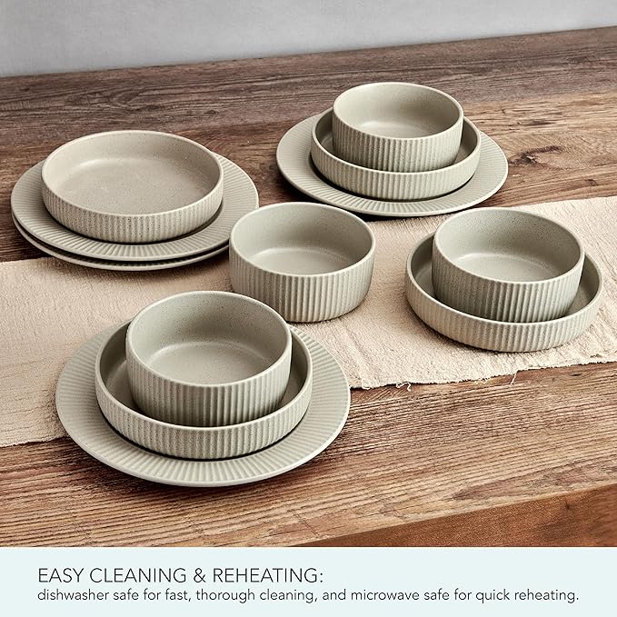 Pfaltzgraff Tranquility 12 Piece Plates Bowls Dinnerware Set Service for 4 Cream
