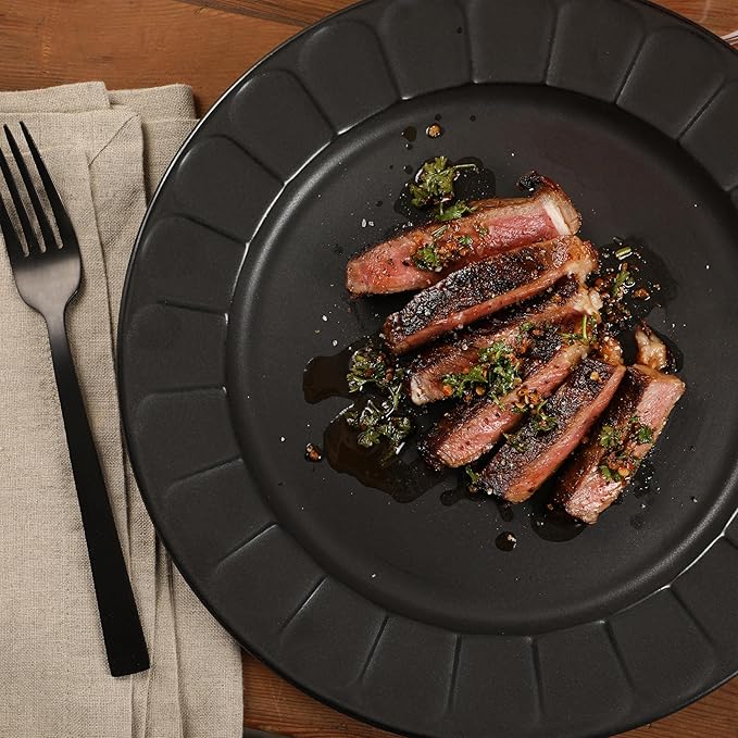 Gibson Elite Winchester Way 12-Piece Embossed Stoneware Dinnerware Set – Reactive Matte Glaze Durable Lightweight-Tech Plates &amp Bowls Everyday Dish Set Microwave &amp Dishwasher Safe – Black