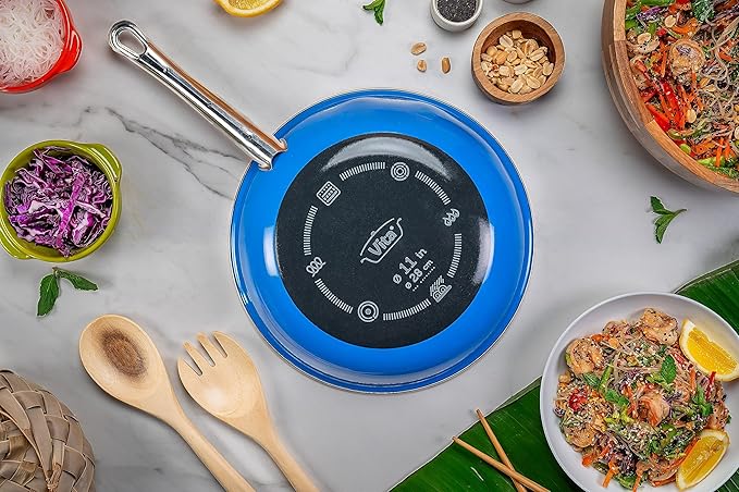 VITA 4-Piece Beginners Set (Blue) for All Stove Tops (Enamel on Steel) - Dishwasher &amp Oven Safe - Quick &amp Even Heat Distribution - Non Stick Pan &amp Enameled Interior Pot Non-Reactive &amp