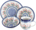 Blue Rose Polish Pottery - Orange Spring Tulip 4 PC Place Setting - Service for 1-1 Place Setting - Great for Everyday Dining Casual Dining or as Formal Dinnerware