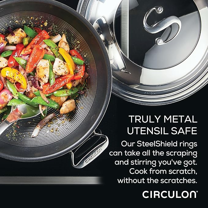 Circulon Clad Stainless Steel Induction Frying Pan and Wok Set with Hybrid SteelShield and Nonstick Technology 4 Piece - Stainless Steel