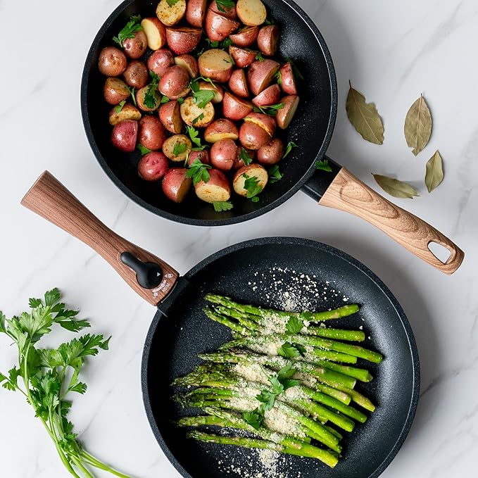 IRIS USA Inc. Cast Aluminum Nonstick Frying Pan Skillet with Soft Touch Handle 10 inch Fry Pan