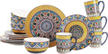 Bico Havana Ceramic 16 pcs Dinnerware Set Service for 4 Inclusive of 11 inch Dinner Plates 8.75 inch Salad Plates 26oz Cereal Bowls and Mugs for Party Microwave &amp Dishwasher Safe