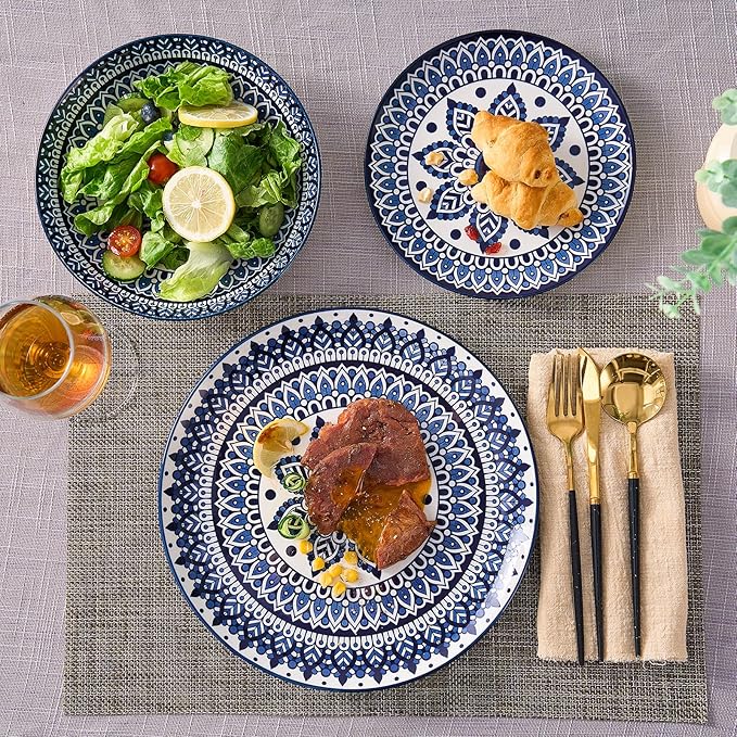 Bestone Ceramic 12-Pieces Dinnerware Sets Ceramic Dish Plates and Bowls Sets Dishes Set for 4 Dinner Salad Dessert Plates and Cereal Bowls Set GiftVintage Blue