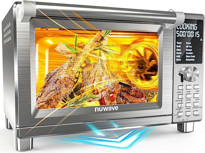Nuwave Bravo XL Pro Air Fryer Toaster Oven with Grill Combo 2025 New Ultra-Fast Convection System 35% Crispier 2X More Even 142 Presets 50-500F Smarter Probe PFAS Free 30QT Stainless Steel