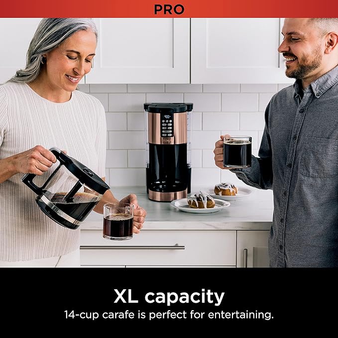 Ninja Programmable XL 14-Cup Coffee Maker PRO with Permanent Filter 2 Brew Styles Classic &amp Rich Delay Brew Freshness Timer &amp Keep Warm Dishwasher Safe Copper DCM201CP