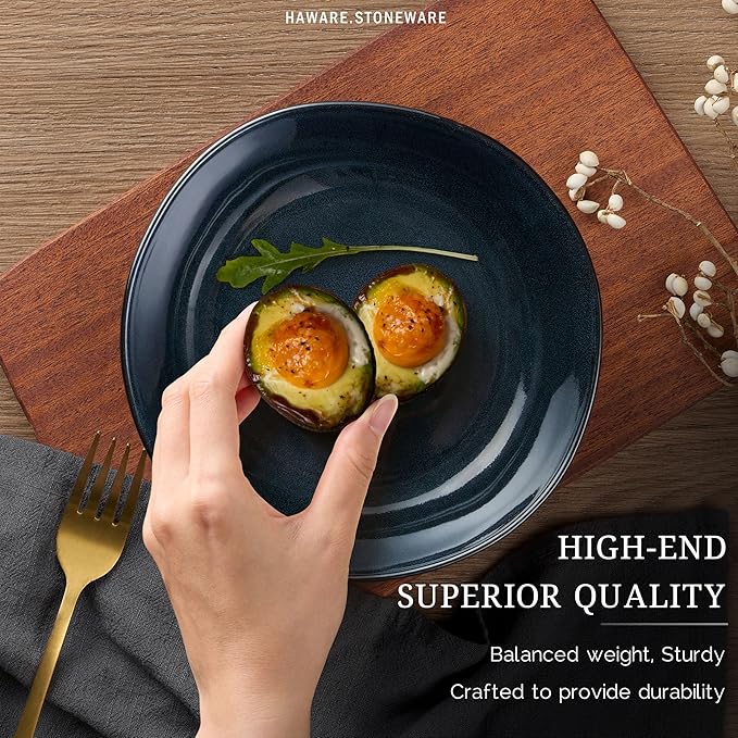 HaWare Plates and Bowls Set Stoneware Dinnerware Sets 18-Piece Hand-painted Dishware for 6 Ceramic Dinner Set for Home Kitchen Microwave and Dishwasher Safe Reactive Starry Blue