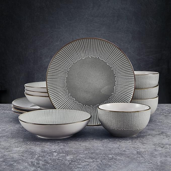 Pfaltzgraff Arlie Gray 12 Piece Dinnerware Set Service for 4 Gray