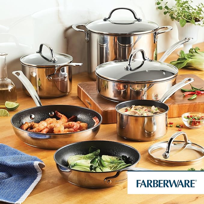 Farberware Millennium Stainless Steel Nonstick Cookware Set 10-Piece Pot and Pan Set Stainless Steel