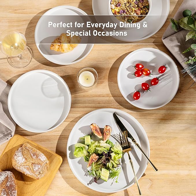 GBHOME Ceramic Dinnerware Sets for 4Stoneware Plates and Bowls SetsChip and Crack Resistant | Dishwasher &amp Microwave Safe Dishes SetScratch Resistant- Service for 4 (12pc)- Snow White