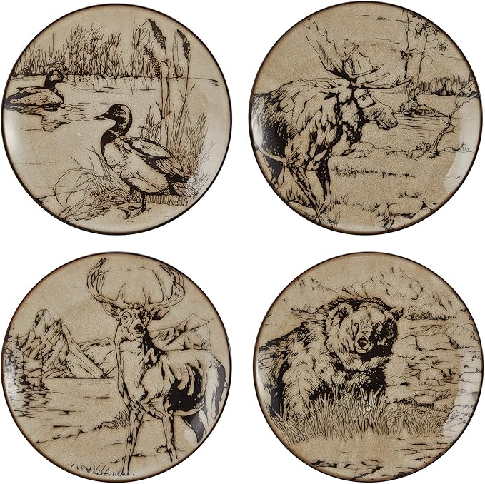Mossy Oak Animal Print 16 Piece Dinnerware Set Service for 4 Black and Beige