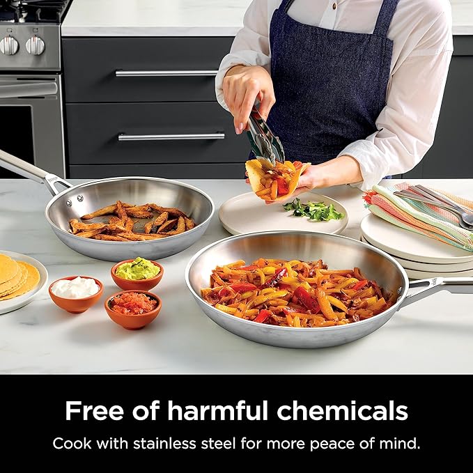 Ninja EverClad Stainless Steel Cookware 7 Piece Pots &amp Pans Set Cookware Set All Stovetops &amp Induction Oven Safe to 600°F Tri-Ply Commercial-Grade C99007
