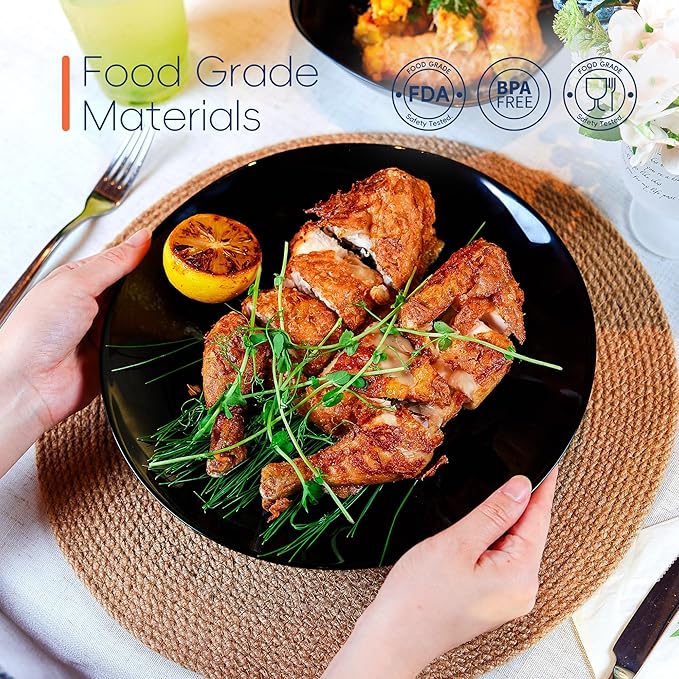 Dinnerware Sets for 4 LaGlint 12 Pieces Opal Glass Plates and Bowls Set Dishwasher and Microwave Safe Dish Dinning Ware Chip and Scratch Resistant Dishware Black