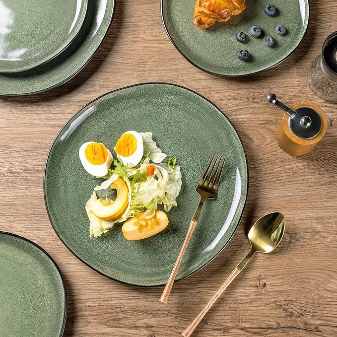 AmorArc Ceramic Dinnerware SetsHandmade Reactive Glaze Stoneware Plates and Bowls SetsHighly Scratch Resistant | Dishwasher &amp Microwave Safe Dishes SetService for 4 (12pc)