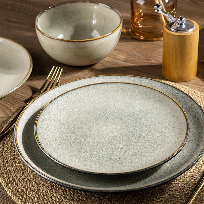 AmorArc Ceramic Dinnerware Sets for 8 24 Pieces Handpainted Stoneware Plates and Bowls Set Scratch Resistant Dishes Set Dishwasher &amp Microwave Safe Reactive Color