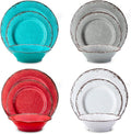 LEHAHA BPA Free Rustic Melamine Plate and Bowl Dinnerware Set Perfect for Indoor Outdoor Dining Party Camping 12 Piece Unbreakable Dinnerware Set Service for 4