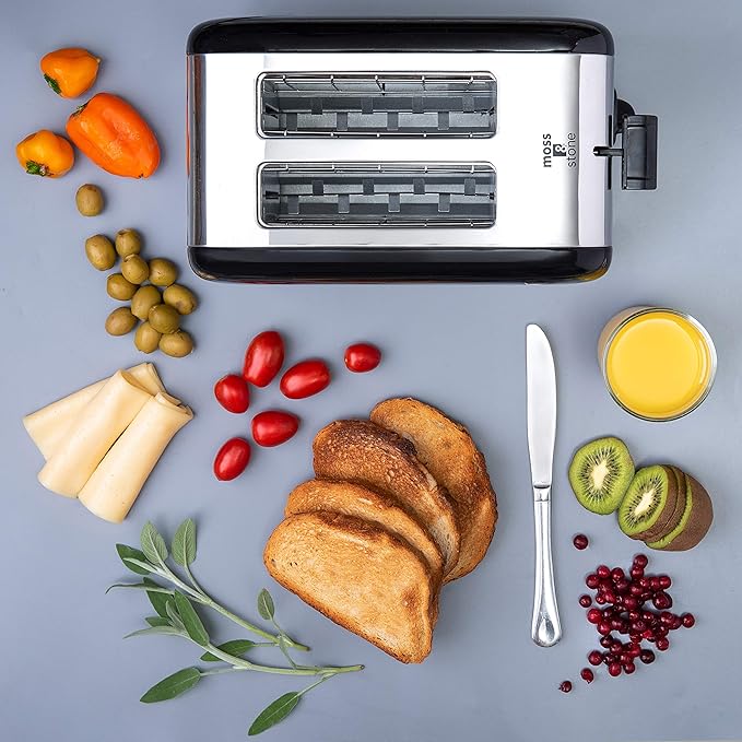 Moss &amp Stone 2 Slice Toaster 1.5in Extra-Wide Slot For Bagel &amp Defrost with 5 Shade Settings Bread Toaster 2 Slice With Removable Crumb Tray Black