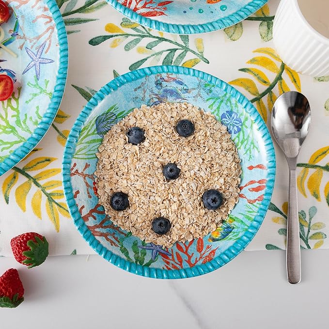 Coastal Dinnerware Sets Ocean Theme Unbreakable Kitchen Plates and Bowls Set Coastal Dishes Lightweight Dinnerware Set RV and Camping dishes set for 4 Dishwasher Safe