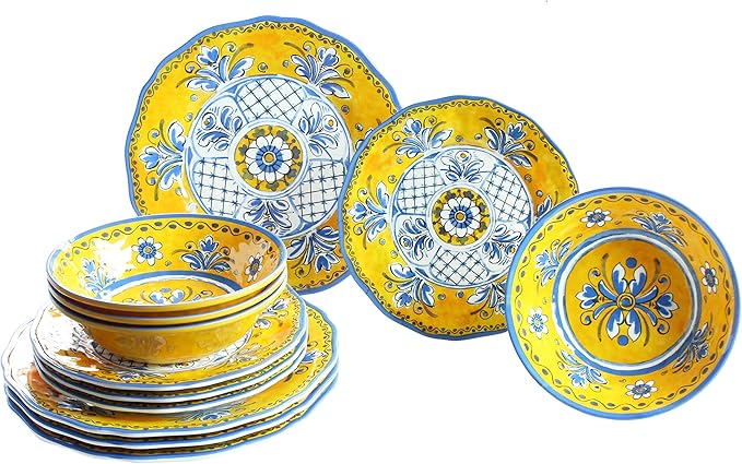 Le Cadeaux 12 Piece Luxury Melamine Dinnerware Set Service for 4 (Benidorm)