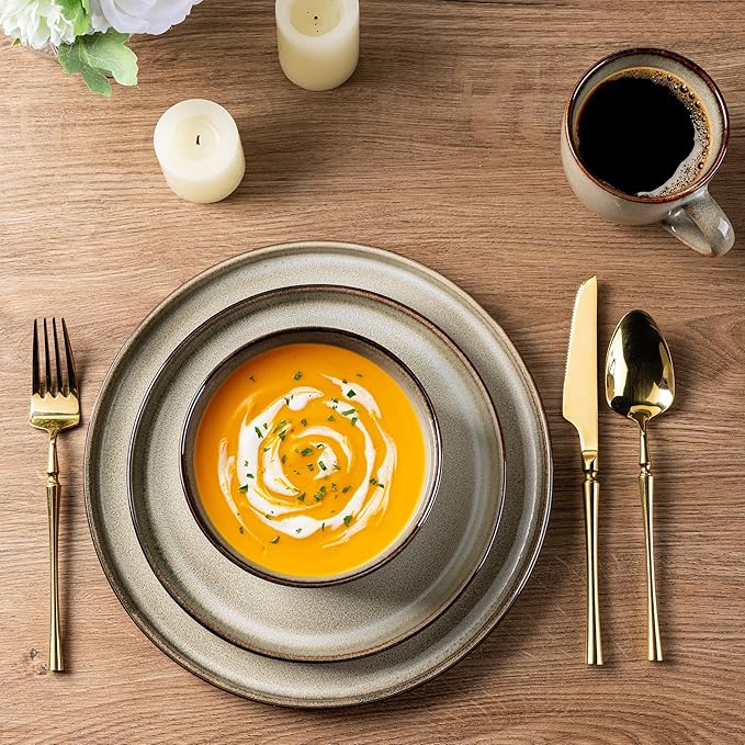 GBHOME Ceramic Dinnerware Sets for 4 12 Pieces Stoneware Plates and Bowls Sets Scratch Resistant Dishes Dishwasher &amp Microwave Safe Reactive Glaze