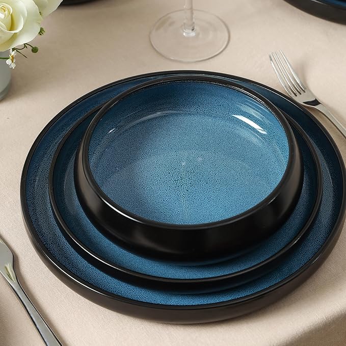 Stone Lain Lagoon 12-Piece Dinnerware Set Stoneware Plates and Bowls set Microwave and Dishwasher Safe Dish Set for 4 Blue