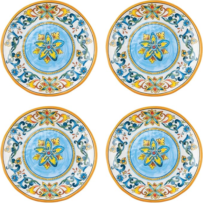 UPware 16 Piece Chianti Melamine Dinnerware Sets Outdoor Dishes Set Plates and Bowls Sets Service for 4 Multicolor