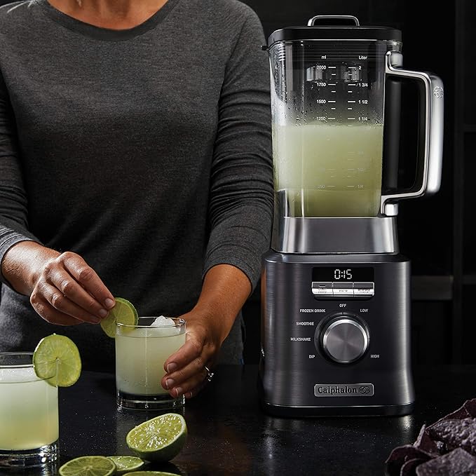 Calphalon Auto-Speed 68 Oz Blender with Blend-N-Go Smoothie Cup and BPA-free Tritan Jar | 1100-Watt Base Dark Stainless Steel