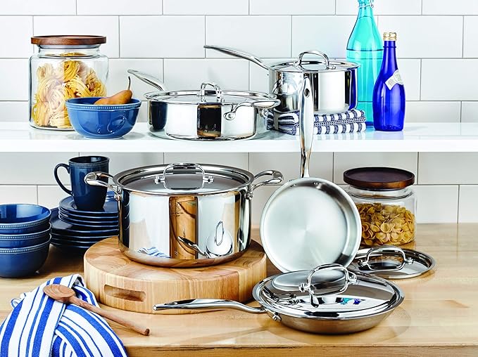 Heritage Steel 10 Piece Cookware Set - Made in USA - Titanium Strengthened 316Ti Stainless Steel with 5-Ply Construction - Induction-Ready and Fully Clad