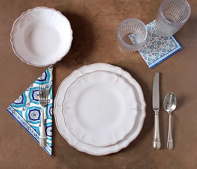 Le Cadeaux 16 Piece Luxury Melamine Dinnerware Set Service for 4 (Rustica Antique White)