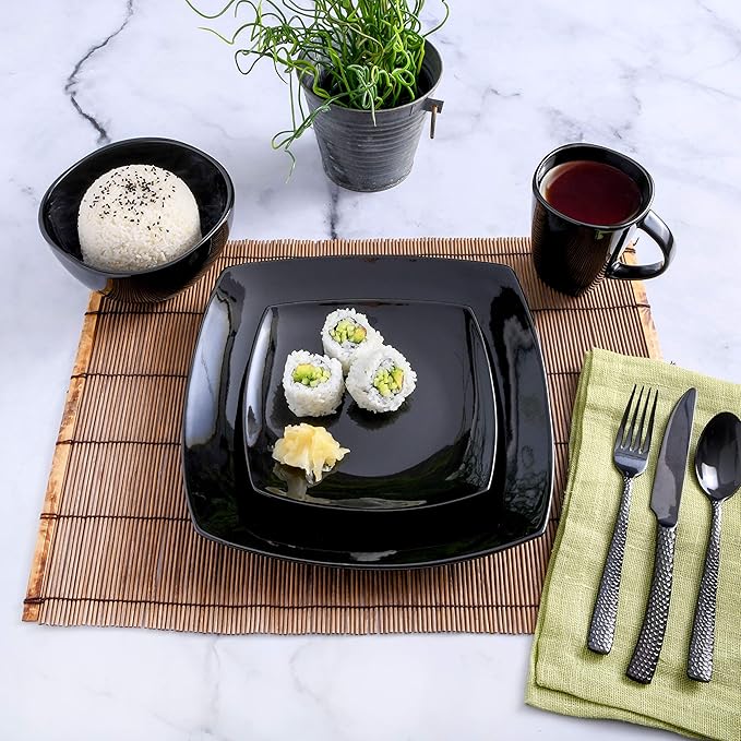 Soho Lounge Square 16-Piece Dinnerware Set - Black