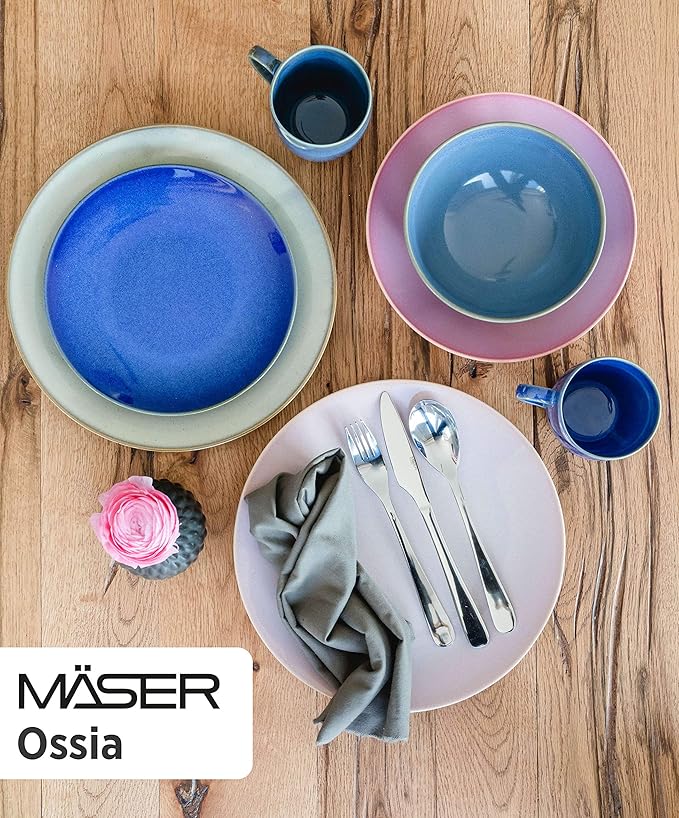 MÄSER Vintage Mediterranean 6 Seater-12 Piece Modern Set with Soup Dinner Plates in Sandy Grey Ceramic