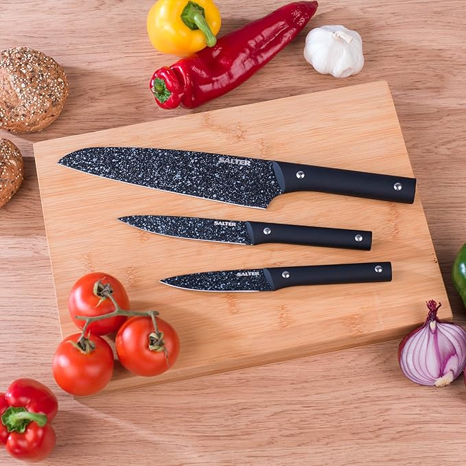 Salter BW076131 3-Piece Non-Stick Megastone Knife Set Stainless Steel
