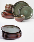 12 Piece Dinnerware Set Includes 6 Piece Dinner Plate Set Combo Brown Green