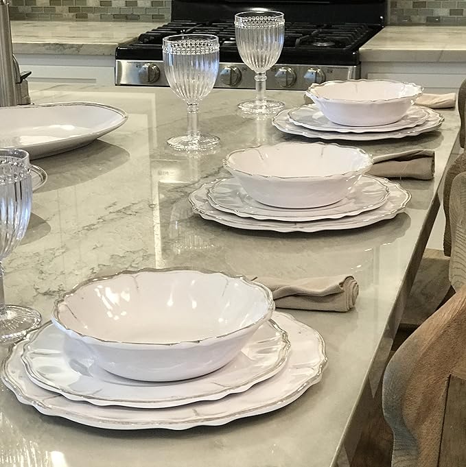 Le Cadeaux Rustica Antique White Melamine 12-Piece Dinnerware Set