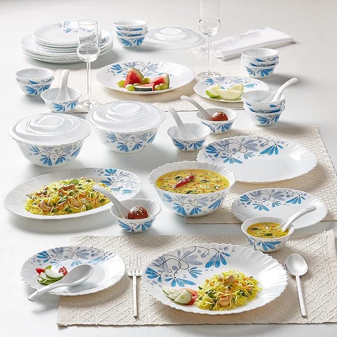 Borosil Gourmet Dinnerware Set For 6 35 Pieces White Dinner Plates and Bowls Sets Chip Resistant Tempered Opal Glass Stain Resistant Dishwasher &amp Microwave Safe Dinner Set For Gifting Serves