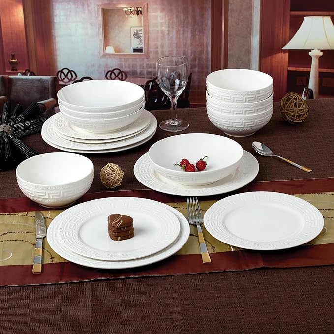 Joseph Sedgh Collection 16-piece Porcelain Dinnerware Set Service for 4 Greek Key White