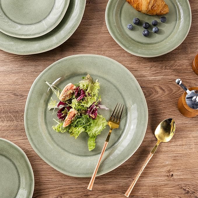 AmorArc Ceramic Dinnerware Sets Handmade Stoneware Reactive Glaze Plates and Bowls Set Scratch Resistant | Dishwasher &amp Microwave Safe Dishes Set Service for 4 (12pc)