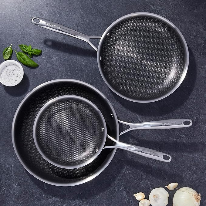 HENCKELS Paradigm 5-pc Cookware Set Nonstick Frying Pan and Silicone Utensil Set 3-Ply Stainless Steel Skillets for Induction Cooktop Gas &amp Electric Stovetops – Dishwasher Safe &amp Oven Safe