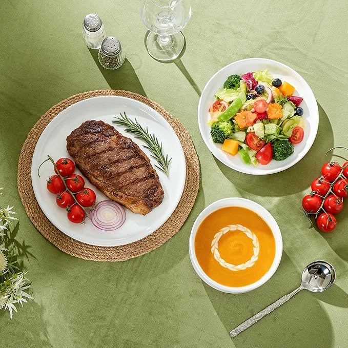 Plates and Bowls Sets 6 Piece Ceramic Dinnerware Set for Family and GatheringsDishes Set for 2Dishwasher &amp Microwave Safe Handcrafted Dishware SetsElegant White