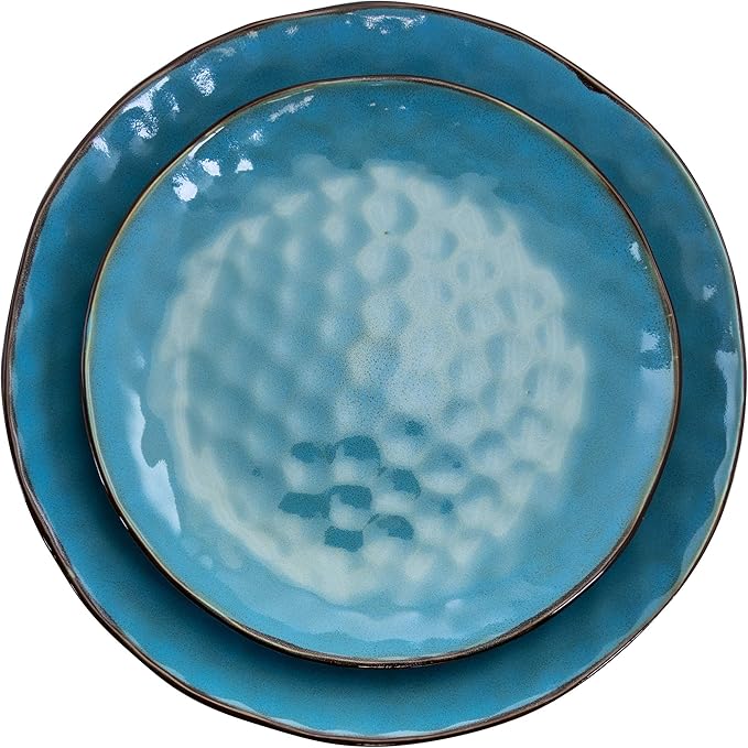 Elama Sea Glass 16 Piece Round Stoneware Dinnerware Set in Turquoise