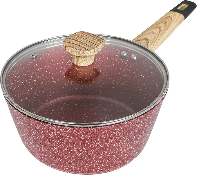3 Quart Granite Nonstick Saucepan Cookware Set (Induction Compatible) (Canyon Red)