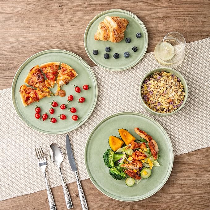 AmorArc Ceramic Dinnerware Sets with Pasta Bowl Handmade Reactive Glaze Plates and Bowls SetsHighly Chip and Crack Resistant | Dishwasher &amp Microwave Safe Dishes Set Service for 4 (16pc)