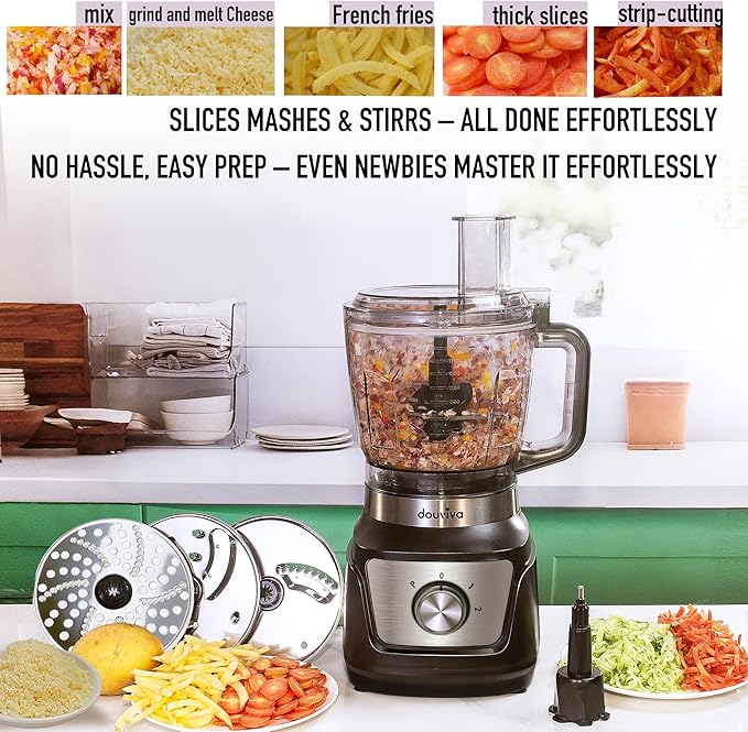 Food Processor Blender Combo3-1 Countertop Blender with 8-cup Processor BowlGrinder24oz To-Go Lid Cup1000W Blenders for Kitchen with Smoothies&ampShakes Electric Cheese Grater/ShreddingDough