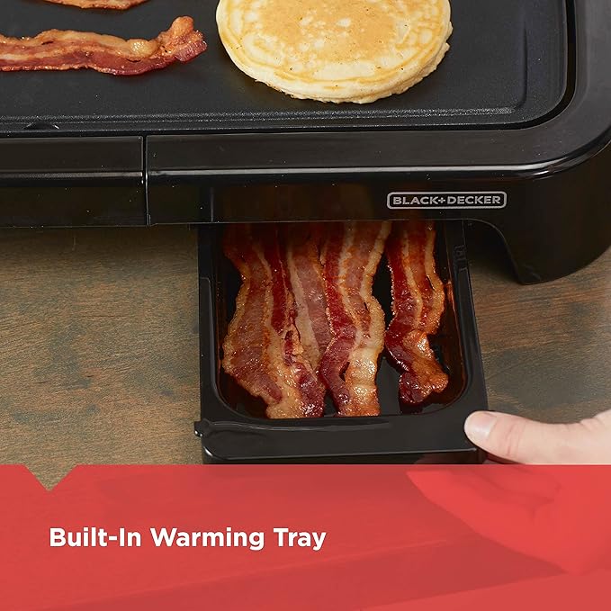 BLACK+DECKER Family-Sized Electric Griddle with Warming Tray &amp Drip Tray GD2051B &amp 4-Slice Toaster Extra-Wide Black TR1410BD10.91x11.54x7.71