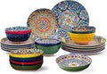 24 Pieces Dinnerware Sets Ceramic Plates and Bowls Set Microwave and Dishwasher Safe Scratch Resistant Bohemian Style Dishware Set Service for 6