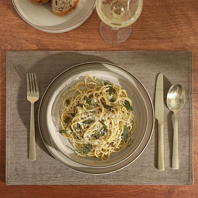 Gibson Elite Liberty Bay 16-Piece Pottery Clay Stoneware Dinnerware Set – Taupe Reactive Glaze Stackable Plates and Bowls W/Pasta Bowl Service for 4 – Microwave &amp Dishwasher Safe