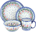 Blue Rose Polish Pottery - Roses Are Red 16 Piece Dinner Set - 4 Place Settings - Great for Everyday Dining Casual Dining or as Formal Dinnerware
