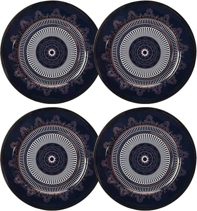Bone China Deep Plate Set of 4 Dinner Plates Salad Plates Dinnerware Sets Serving Bowls Soup Bowls Kitchen Plates Tableware Set for Home and as a Gift (Noble Cobalt)