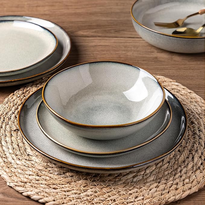 AmorArc Ceramic Dinnerware SetsHandmade Reactive Glaze Stoneware Plates and Bowls SetsHighly Scratch Resistant | Dishwasher &amp Microwave Safe Dishes SetService for 6 (18pc)